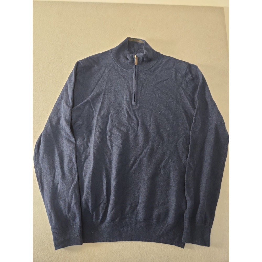 Emerald Style 100% Lambs Wool Sz Large Mens Navy Sweater 1/4 Zip